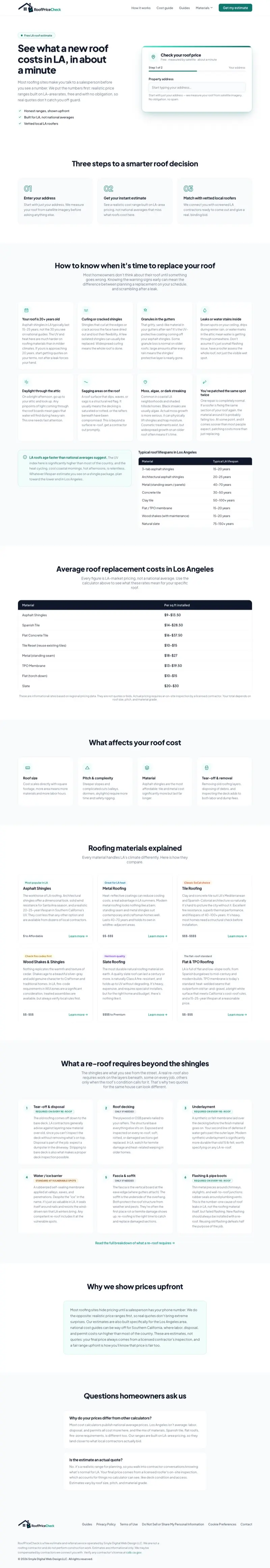 Full-page view of the RoofPriceCheck.com website