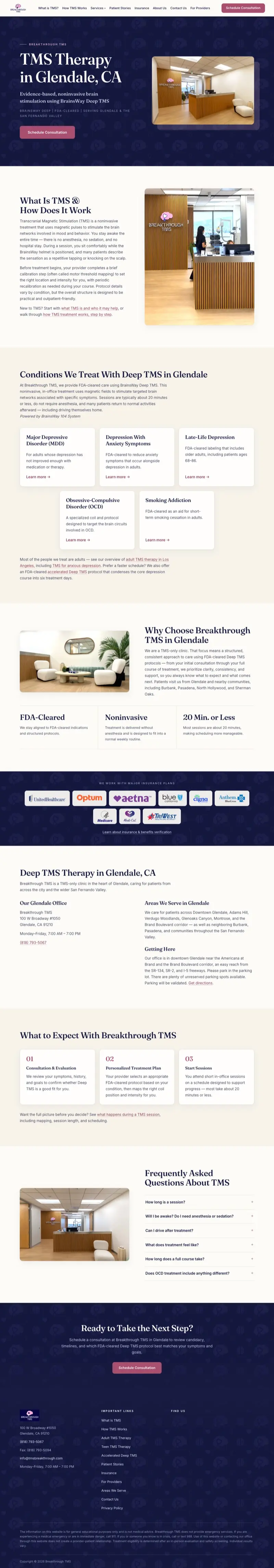 Full-page view of the Breakthrough TMS website